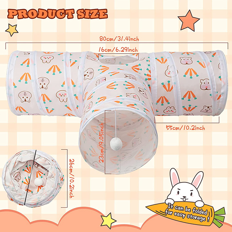 Zomšiniai T formos tuneliai vamzdžiai Trijų kanalų sulankstoma zuikių slėptuvė naminiams gyvūnėliams Reikmenys mažiems gyvūnams tunelių žaislai triušiams jūrų kiaulytėms