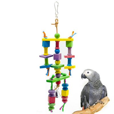 Parrot Block Toy Дървени пискюли Многослойна играчка за дъвчене на птици Папагал Играчка звънец Птица Папагал Играчки Консумативи Образователен продукт за домашни любимци