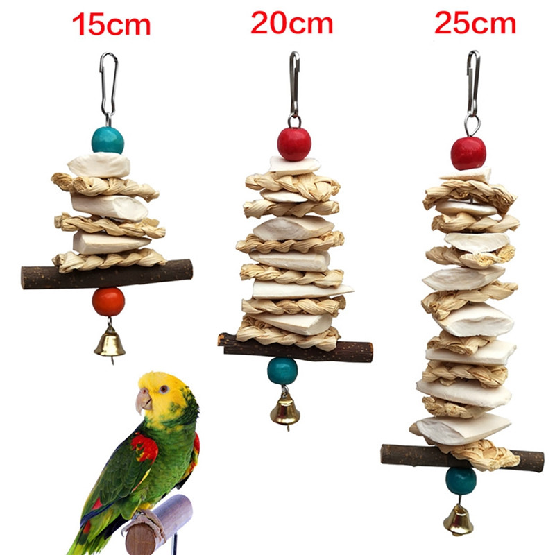 1 buc Jucărie de mestecat papagal Os de sepie Frunze de porumb Paie Ramă de copac fructifer Coarda de mușcătură de pasăre Clopot suspendat Cușcă de supliment de calciu