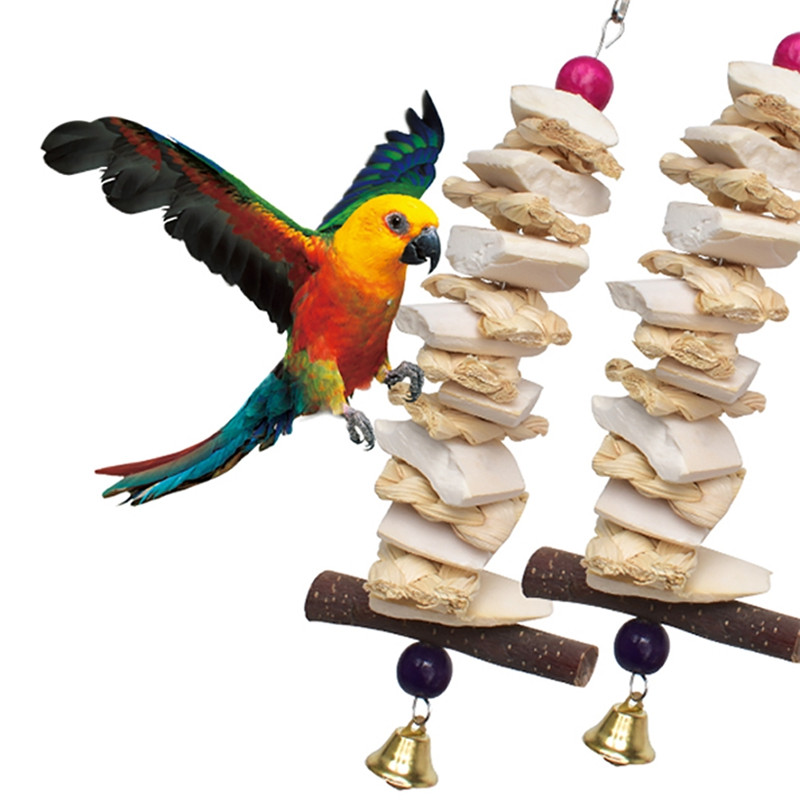 1 buc Jucărie de mestecat papagal Os de sepie Frunze de porumb Paie Ramă de copac fructifer Coarda de mușcătură de pasăre Clopot suspendat Cușcă de supliment de calciu