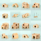 Casa de hamsteri pitici robuste Jucărie inofensivă pentru animale de companie. Hamster din lemn masiv Jucărie amuzantă pentru casă de joacă