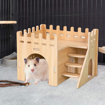 Στιβαρό Dwarf Hamsters House Αβλαβές παιχνίδι για κατοικίδια από συμπαγές ξύλο χάμστερ Αστείο παιχνίδι σπιτιών
