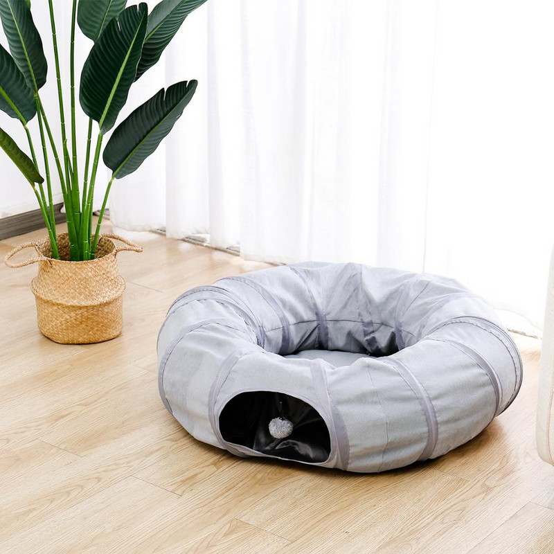 Cat Tunnel Στρογγυλό παιχνίδι προπόνησης Πτυσσόμενη φωλιά Crossing Cat Tunnel Κρεβάτι Ενδιαφέρον Play Tube για ζώα Γκρι αστείο παιχνίδι που αναπνέει