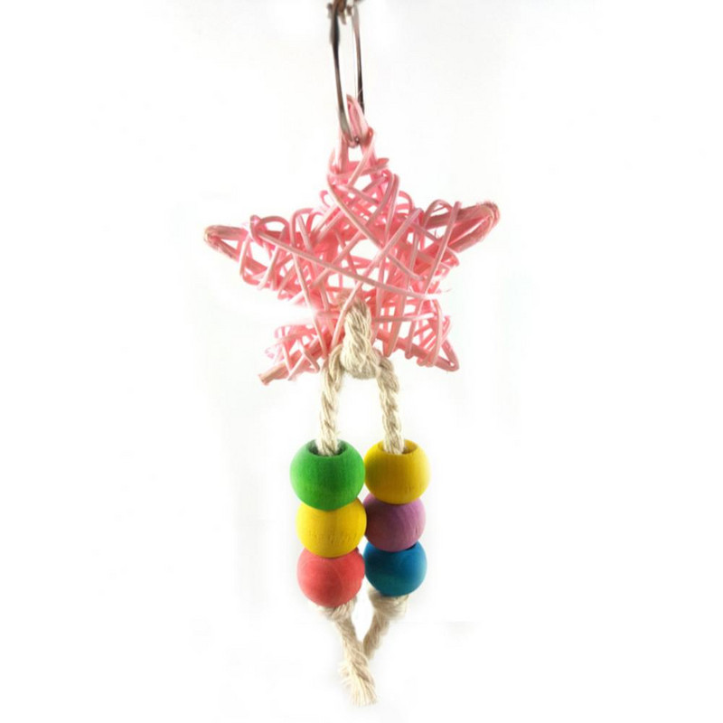 Jucărie de mestecat Jucărie de papagal colorat Mărgele de mărgele Pasăre Cușcă în formă de stea cu cinci colțuri Leagăn Jucărie de cățărat cu papagal