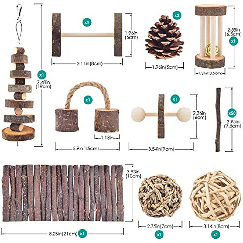 Kāmja košļājamo rotaļlietu komplekts Mazu dzīvnieku molāra rotaļlietas Zobu kopšana Koka aksesuāri jūrascūciņām Šinšillām Gerbilēm Pelēm Pelēm