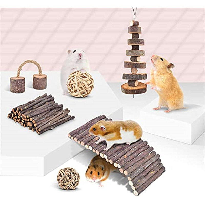 Kāmja košļājamo rotaļlietu komplekts Mazu dzīvnieku molāra rotaļlietas Zobu kopšana Koka aksesuāri jūrascūciņām Šinšillām Gerbilēm Pelēm Pelēm