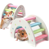 Hamster drăguț Jucării colorate cu scară Animale mici Cățărat din lemn Curcubeu Pod Jucărie Accesorii pentru animale de companie 14 X 7 X 8 cm/5,51 X 2,76 X 3,15