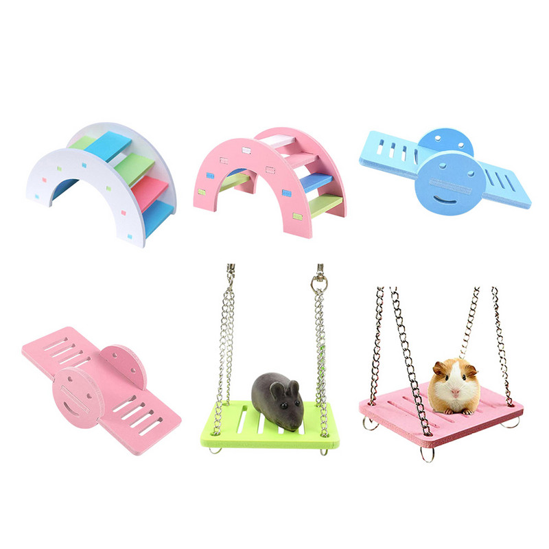Hamster drăguț Jucării colorate cu scară Animale mici Cățărat din lemn Curcubeu Pod Jucărie Accesorii pentru animale de companie 14 X 7 X 8 cm/5,51 X 2,76 X 3,15