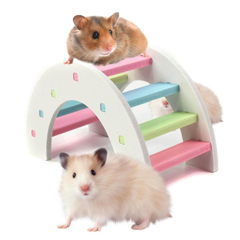 Hamster drăguț Jucării colorate cu scară Animale mici Cățărat din lemn Curcubeu Pod Jucărie Accesorii pentru animale de companie 14 X 7 X 8 cm/5,51 X 2,76 X 3,15