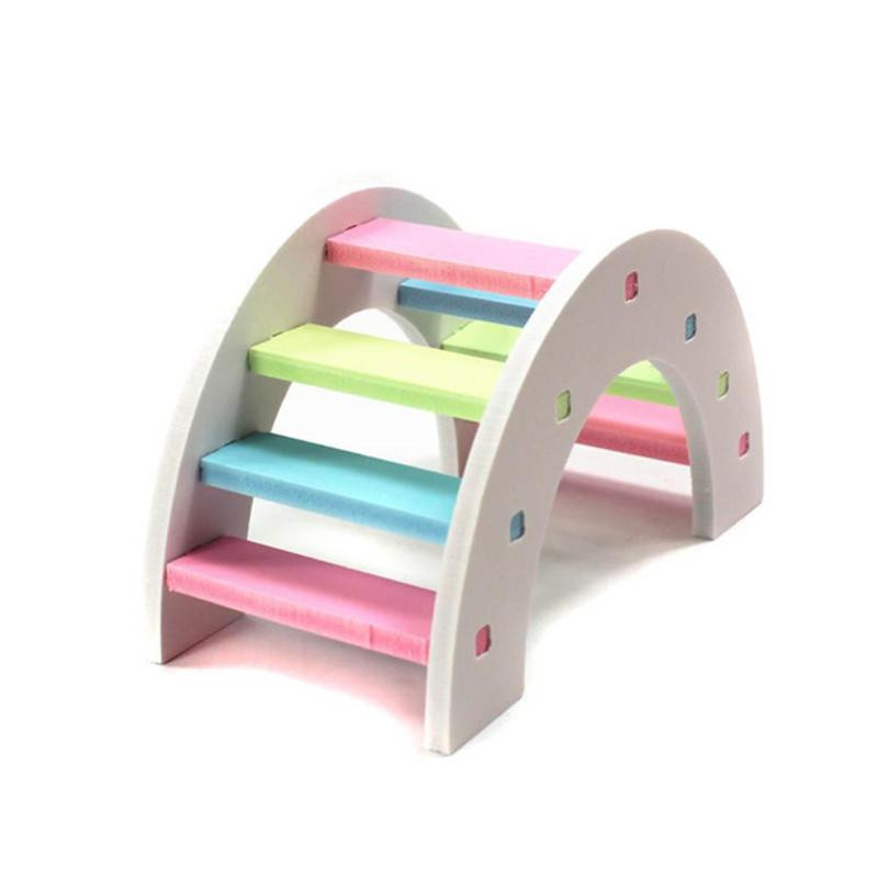 Hamster drăguț Jucării colorate cu scară Animale mici Cățărat din lemn Curcubeu Pod Jucărie Accesorii pentru animale de companie 14 X 7 X 8 cm/5,51 X 2,76 X 3,15