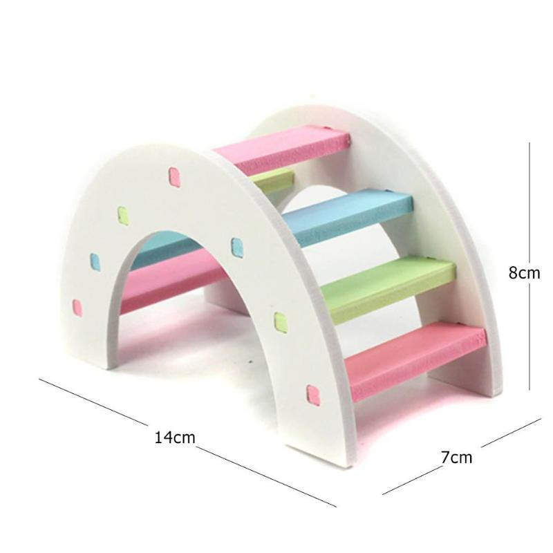Hamster drăguț Jucării colorate cu scară Animale mici Cățărat din lemn Curcubeu Pod Jucărie Accesorii pentru animale de companie 14 X 7 X 8 cm/5,51 X 2,76 X 3,15