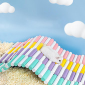 Χάμστερ πολύχρωμη σκάλα γυμναστικής υψηλής αντοχής Φυσικά ξύλινα παιχνίδια αναρρίχησης Προμήθειες για κατοικίδια με 2 γάντζους στερέωσης 6x40cm