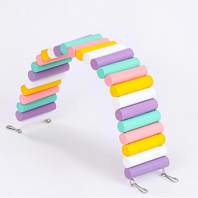 Χάμστερ πολύχρωμη σκάλα γυμναστικής υψηλής αντοχής Φυσικά ξύλινα παιχνίδια αναρρίχησης Προμήθειες για κατοικίδια με 2 γάντζους στερέωσης 6x40cm