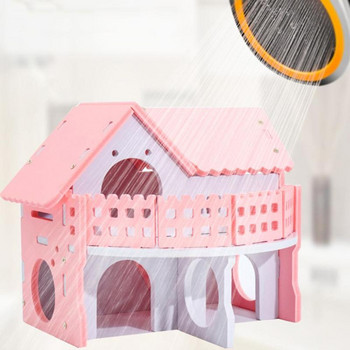 Χαριτωμένα κλουβιά μικρών ζώων Σπίτι με χάμστερ για κουνέλι με διπλή στρώση Skateboard με περιστρεφόμενο τροχό χάμστερ Gerbil ποντίκι Pet Cage House