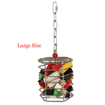 CAITEC Jucării pentru păsări Cușcă multifuncțională din oțel inoxidabil pentru papagali Dispozitiv de hrănire pentru papagali Recipient pentru hrana pentru păsări