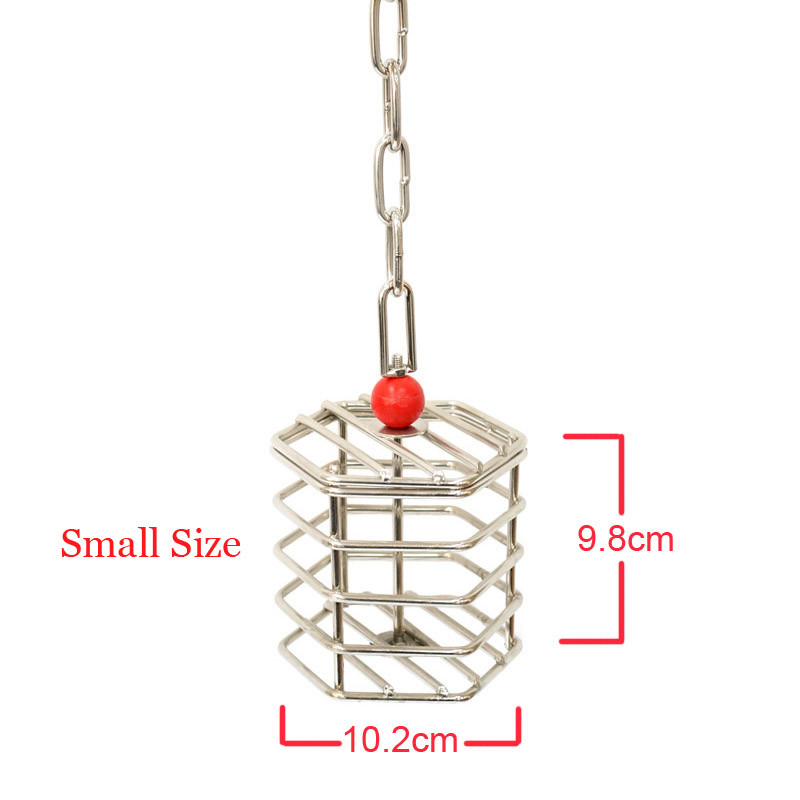 CAITEC Jucării pentru păsări Cușcă multifuncțională din oțel inoxidabil pentru papagali Dispozitiv de hrănire pentru papagali Recipient pentru hrana pentru păsări