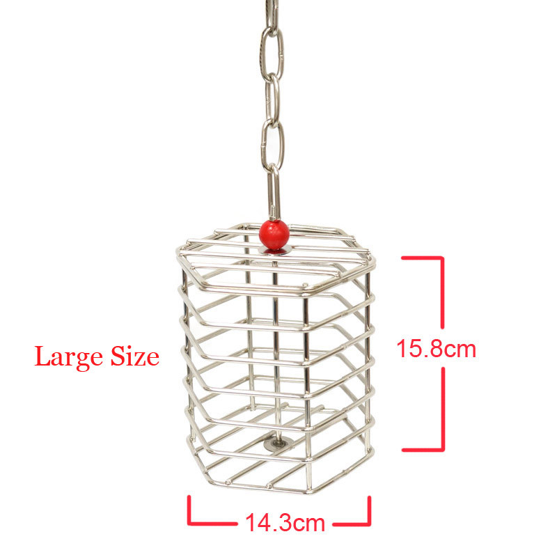 CAITEC Jucării pentru păsări Cușcă multifuncțională din oțel inoxidabil pentru papagali Dispozitiv de hrănire pentru papagali Recipient pentru hrana pentru păsări