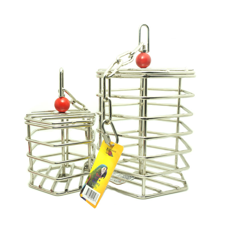 CAITEC Jucării pentru păsări Cușcă multifuncțională din oțel inoxidabil pentru papagali Dispozitiv de hrănire pentru papagali Recipient pentru hrana pentru păsări