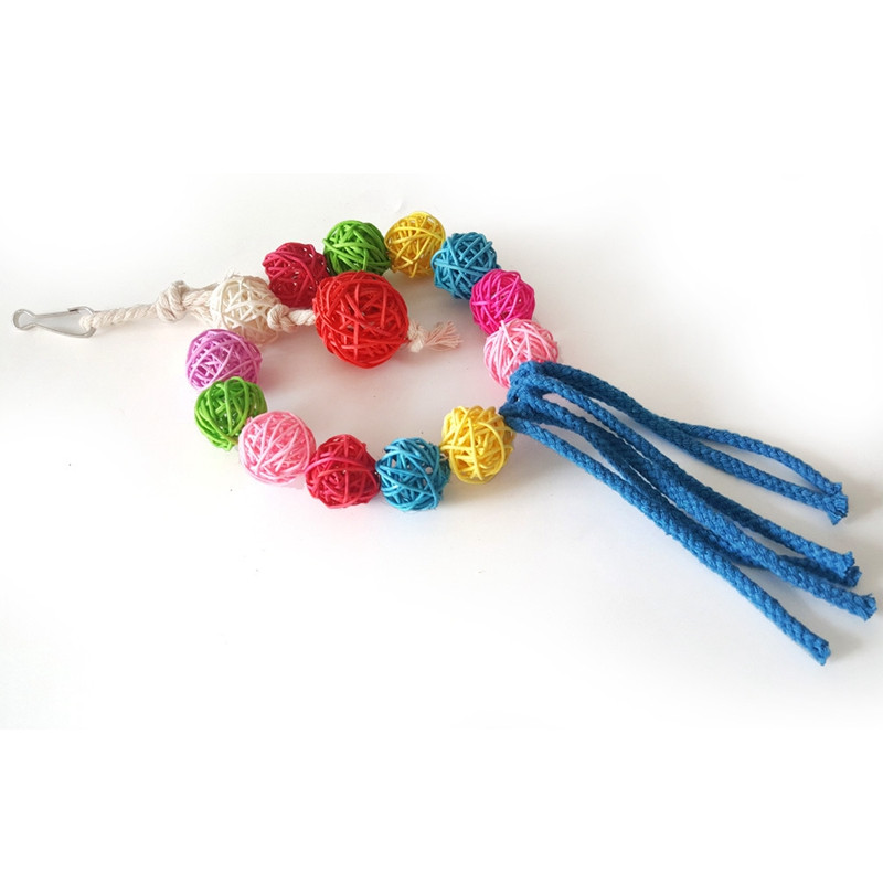 Jucărie multicoloră de mestecat păsări Jucărie interactivă din ratan, leagăn pentru papagal, agățat acasă, pentru antrenament pentru păsări, jucărie cu inel pentru papagal.