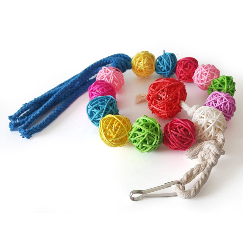 Jucărie multicoloră de mestecat păsări Jucărie interactivă din ratan, leagăn pentru papagal, agățat acasă, pentru antrenament pentru păsări, jucărie cu inel pentru papagal.