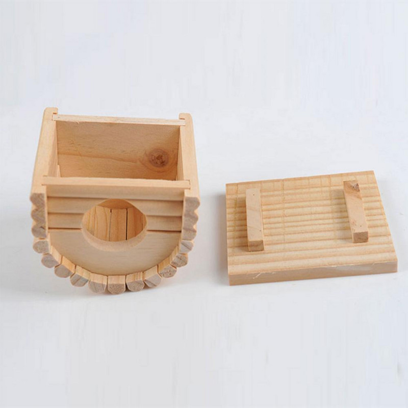 Vastupidav lõhestatud puidust väike orav Cavia hamstrimaja kabiin lemmikloomavarustus kollane poolringikujuline puuaugukujuline magamispesa