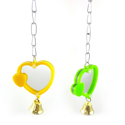 Bird Parrot Mirror Bite Bell Toys Огледало във формата на сърце / кръгло огледало Macaw Parrot Висящи дъвчащи играчки Pet Supplies Цвят произволен