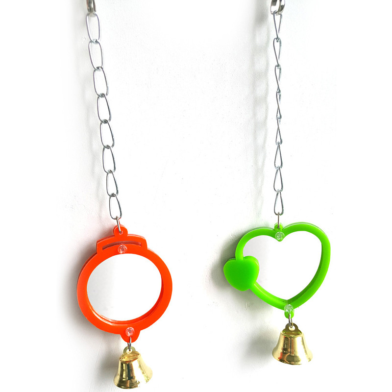 Păsări Papagal Oglindă Bite Bell Jucării oglindă în formă de inimă/oglindă rotundă Macaw Papagal agățat Jucării de mestecat Accesorii pentru animale de companie Culoare aleatorie