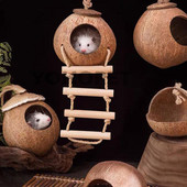 Prirodni mali kućni ljubimci Kokosovi kavezi Kavez za kućne ljubimce za hrčka Zamorac Miševi Vjeverica Drvena kućica za štakora Glodavac Gnijezdo za male životinje