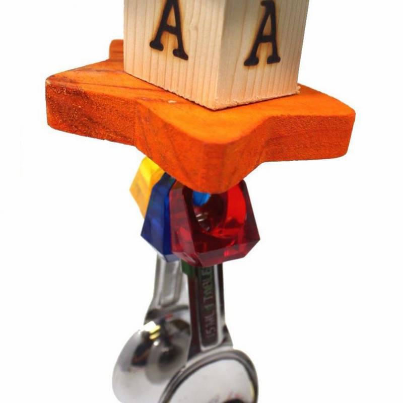 Papagailis nerūsējošā tērauda zupas karote celtniecības bloks košļājamā koduma rotaļlietas modes būra dekors krāsa stīgu burtu nospiedums austi kulons