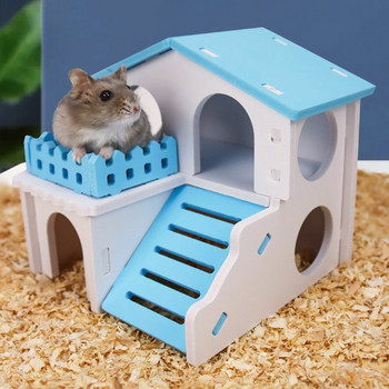 Hamster Wooden House Nesting Habitat Small Animals Colored Play Hut Villa Chew Toys for Dwarf Hamster Sleep 2 Χρώματα