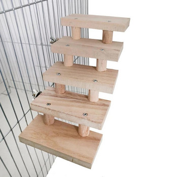 Παιχνίδια χάμστερ Parrot Natural Wooden Ladder Toys 3/4/5/6/7/8 Layer Climbing Stairs Αξεσουάρ κλουβιού κατοικίδιων ζώων για ινδικό χοιρίδιο Golden Bear