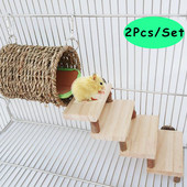 2 ΤΕΜ/Σετ Ξύλινο παιχνίδι σκάλας χάμστερ με γρασίδι Κλουβί ινδικά χοιρίδια αναρρίχησης σκαλοπατιών Γυμναστήριο Πλατφόρμα περιποίησης δοντιών Μορφικά παιχνίδια