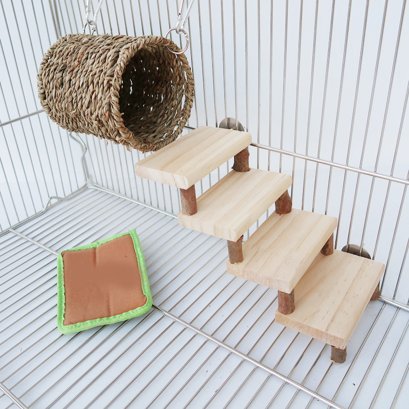 2 ΤΕΜ/Σετ Ξύλινο παιχνίδι σκάλας χάμστερ με γρασίδι Κλουβί ινδικά χοιρίδια αναρρίχησης σκαλοπατιών Γυμναστήριο Πλατφόρμα περιποίησης δοντιών Μορφικά παιχνίδια