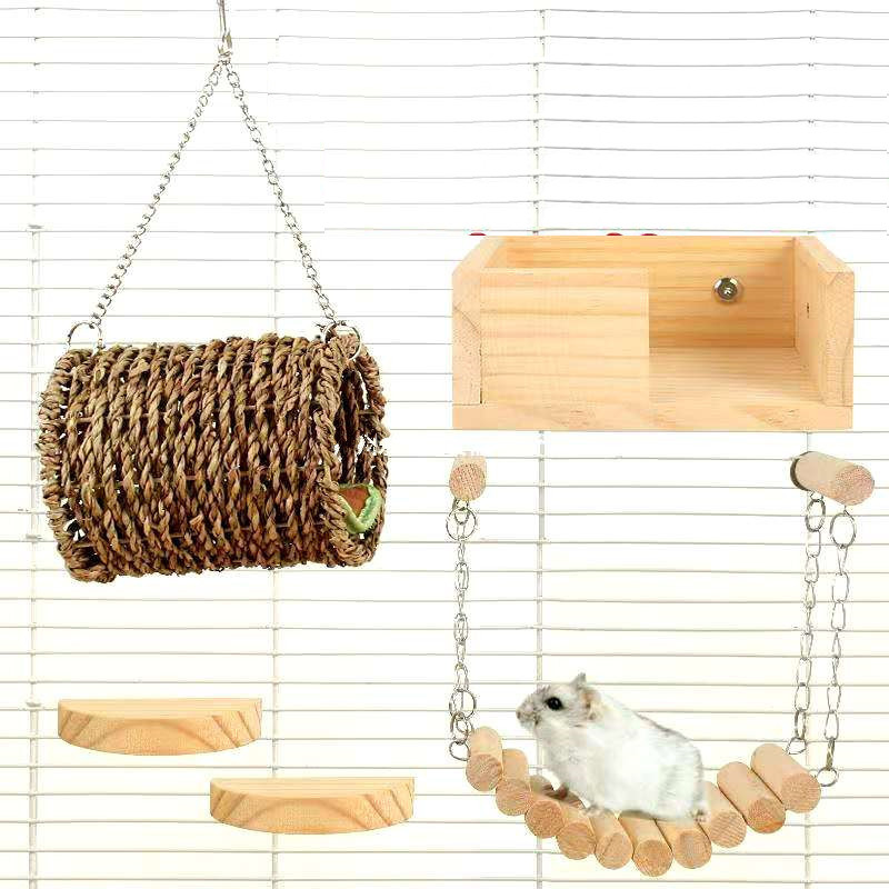 5 τμχ Βάση για χάμστερ από φυσικό ξύλο Πλατφόρμα Δραστηριότητα αρουραίων Παιδική χαρά Αξεσουάρ κλουβιού τσιντσιλά Παπαγάλος ημικύκλιο πουλί που πηδά