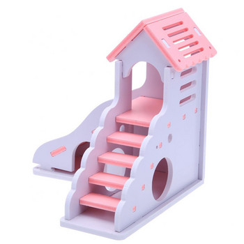Цветна мини еко дъска Дървена пързалка Направи си сам Сглоби Къща за хамстер Малки животни Играчка за домашни любимци Двойна стълба В стил замък Павилион Вила