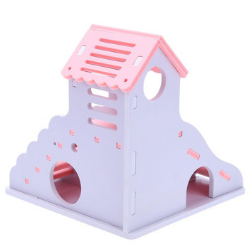 Πολύχρωμη μίνι οικολογική σανίδα Ξύλινη τσουλήθρα DIY Συναρμολόγηση Χάμστερ Σπίτι Μικρά Ζώα Παιχνίδι κατοικίδιων Διπλή σκάλα Castle Pavilion Βίλα