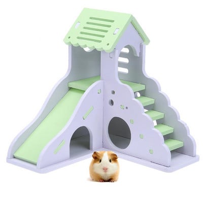 Colorful Mini Eco-board Wooden Slide DIY Assemble Hamster House Small Animals Pet Toy Double Stair-style Castle Pavilion Villa