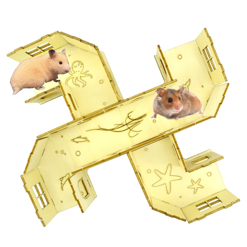 Kućica u labirintu za hrčka Drvene sportske staze Tunel za skrovište Istraživanje Igračke za gerbile Mali glodavci Vježbajte i igrajte se 5 vrsta