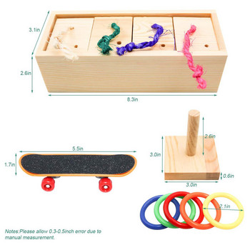 3 бр./компл. Играчки за обучение на папагали Дървена кутия за хранене на папагал Обучение за хранене Скейтборд Стойка за папагал Канарче Интерактивни играчки