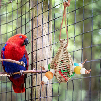 Играчки за птици Папагал Търсене на храна Висящи дъвчащи играчки с дървено кожено въже за малки и средни Ара Стоки за домашни любимци