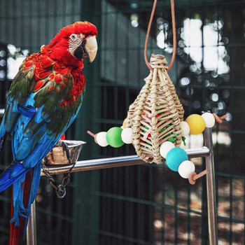 Играчки за птици Папагал Търсене на храна Висящи дъвчащи играчки с дървено кожено въже за малки и средни Ара Стоки за домашни любимци