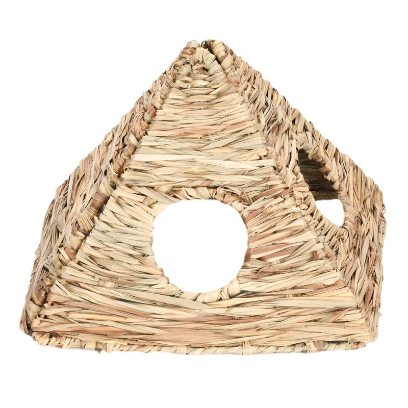 Casă de hamster iepure de companie țesute cu paie naturală, cușcă de căsuță cu iarbă țesătură manuală pentru animale mici, accesorii pentru cuib de hamster de cobai