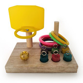 Set de jucării de antrenament pentru păsări Bloc Puzzle Inele din plastic Antrenament de inteligență Mini coș de baschet Cușcă în picioare Articole pentru animale mici