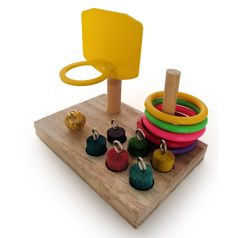 Set de jucării de antrenament pentru păsări Bloc Puzzle Inele din plastic Antrenament de inteligență Mini coș de baschet Cușcă în picioare Articole pentru animale mici