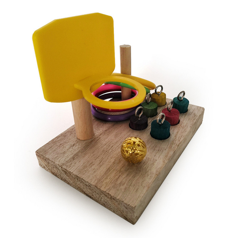 Set de jucării de antrenament pentru păsări Bloc Puzzle Inele din plastic Antrenament de inteligență Mini coș de baschet Cușcă în picioare Articole pentru animale mici