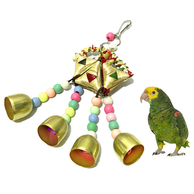 Pet Bird παπαγάλος κουδούνι χάντρες Κρεμαστό ψάθινο κρεμαστό ντεκόρ κλουβιού Παίξτε Διαδραστικό παιχνίδι για μάσημα Αξεσουάρ κατοικίδιων ζώων Bird Cage Home Εργαλείο
