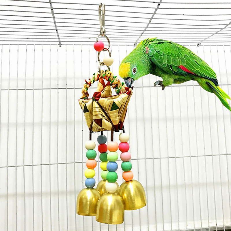 Pet Bird παπαγάλος κουδούνι χάντρες Κρεμαστό ψάθινο κρεμαστό ντεκόρ κλουβιού Παίξτε Διαδραστικό παιχνίδι για μάσημα Αξεσουάρ κατοικίδιων ζώων Bird Cage Home Εργαλείο