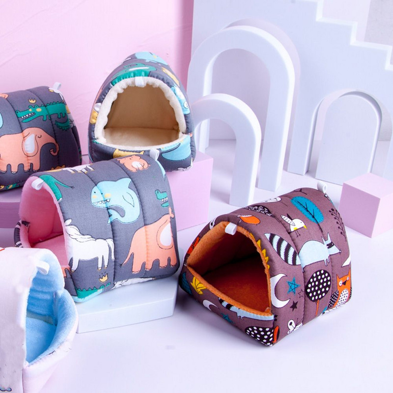 Πολύχρωμο χαριτωμένο μαλακό σπιτάκι με χάμστερ Άνετο κρεβάτι για ύπνο ινδικού χοιριδίου Φωλιά ζεστού χαλιού Μίνι κλουβί για σκίουρο κουνελιών