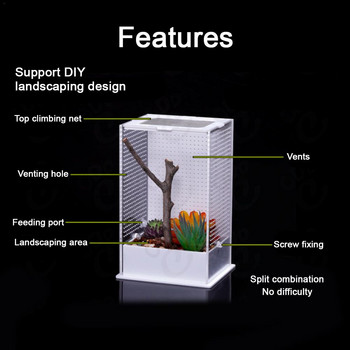 Διαφανές ακρυλικό κουτί τροφοδοσίας ερπετών Insect Box Praying Mantis Reptile Home Insect Cage Reptile Terrarium Mantis Breeding Box