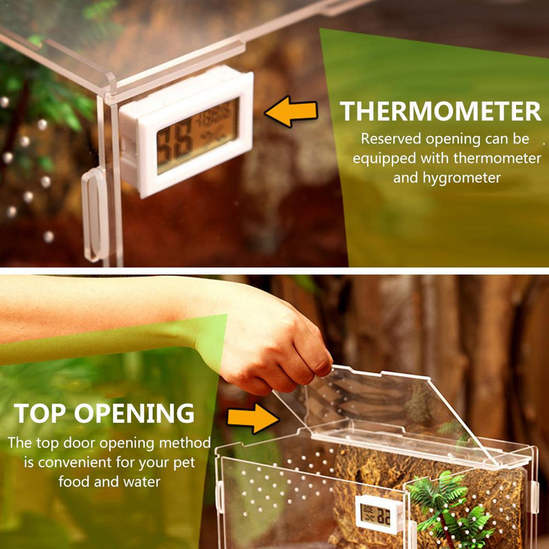 S/L izmēra rāpuļu tvertne kukaiņu zirnekļi Bruņurupuču ķirzaka akrila caurspīdīga audzēšanas kaste Vivarium vāks rāpuļu mājdzīvnieku izstrādājumu terārijs